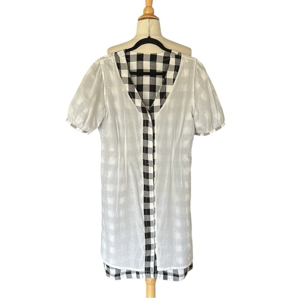 LOFT Gingham Linen Blend Button Up Dress Black White Preppy Girly Casual Size 10 - Picture 11 of 16
